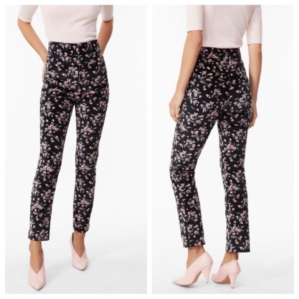 Rebecca Taylor Tilda Velvet Floral High Waisted Pants Size 0 NWOT